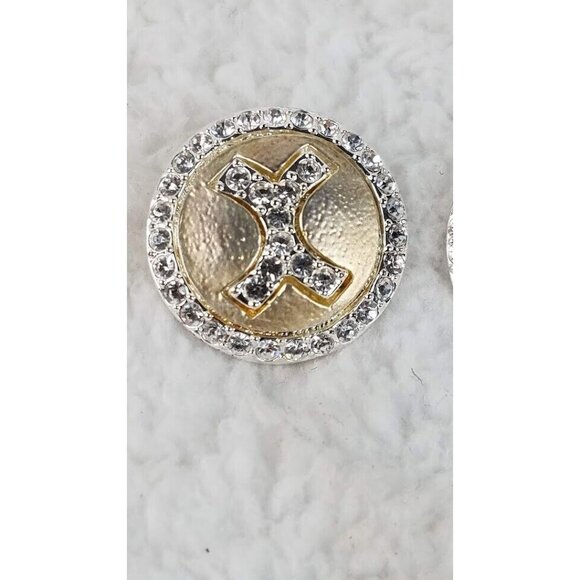 Vintage 1" Stud Earrings Gold Tone Clear Crystal X Circle Buttons - Picture 4 of 8